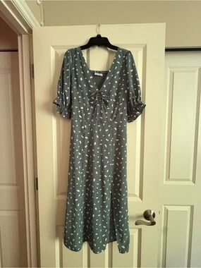 white and blue toile dress Toile Midi Dress